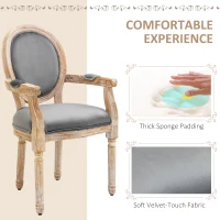 HOMCOM Vintage Dining Chair with Round Back, Thick Sponge Padded Seat and Section Armrest with Wood Frame, Gray(m-4)
