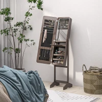 HOMCOM Standing Mirror Jewellery Cabinet, Jewellery Storage Cabinet with LED Lights and Angle Adjustable Full Length Mirror, Brown(m-8)