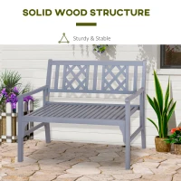 Outsunny Foldable Garden Bench, 2-Seater Patio Wooden Bench, Loveseat Chair with Backrest and Armrest for Patio, Porch or Balcony, Grey(m-6)