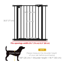 PawHut 30 Inch Tall Pet Gate with Door Dog Gate and Barrier Indoor for Stairs, Pressure-Mounted Safety Gate, Black(m-3)