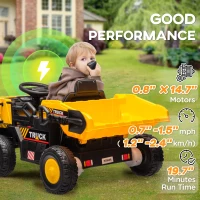 Qaba 12V Kids Ride on Dump Truck, Electric UTV w/ Electric Dump Bed, Shovel Spring Suspension & Music Player(m-6)