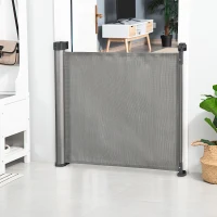 PawHut Retractable Pet Gate, Adjustable Safety Mesh Dog Gate, Extends to 55" for Narrow or Wide Doorways, Hallways, Stairs, Grey(m-10)