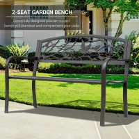 Outsunny 50" Garden Bench Outdoor Loveseat with Vintage Bird Pattern Cast Metal - Brown(m-4)