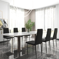 HOMCOM High Back Dining Chairs, Modern Upholstered PU Leather Accent Chairs with Metal Legs for Kitchen, Set of 6, Black