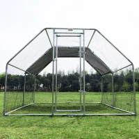 PawHut 9.2' x 12.5' Metal Chicken Coop, Galvanized Walk-in Hen House, Poultry Cage Outdoor Backyard with Waterproof UV-Protection Cover for Rabbits, Ducks(m-10)