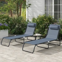 Outsunny 2 Folding Chaise Lounge Pool Chairs with 4-Position Reclining Back, Pillow, Breathable Mesh & Bungee Seat, Gray(m-2)