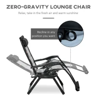 Outsunny Foldable Outdoor Lounge Chair with Footrest, Oversized Padded Zero Gravity Lounge Chair with Headrest, Side Tray, Cup Holders, Armrests for Camping, Lawn, Garden, Black(m-4)