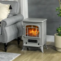 HOMCOM Fireplace Stove, Electric Fireplace Heater with Realistic LED Flames and Logs, 725W/1450W, Gray(m-10)