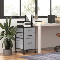 Vinsetto Vertical Filing Cabinet, Mobile File Cabinet with 3 Non-woven Fabric Drawers, Hanging Bars for Letter Size, Industrial Printer Stand for Home Office, Dark Grey(m-8)