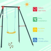 Outsunny Metal Swing Set with U-Shaped Swing, Seat, Kids Swing Set for Backyard, Outdoor, Playground, Multicoloured(m-5)