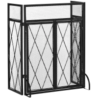 HOMCOM 3-Panel Folding Fireplace Screen for Wood Burning with Double Doors, Home Heavy Duty Steel Fire Spark Guard, 47.25" W x 31" H, Black(m-11)