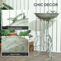 Outsunny Metal Bird Bath for Outdoors, 31" Tall Round Birdbath with Bird Statues and Decorative Stand, Freestanding Bird Feeder for Garden, Yard, Patio Decor, Bronze(m-5)