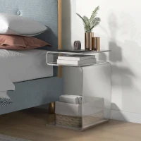 HOMCOM Modern Acrylic End Table, 2-Tier S-Shaped Side Table for Living Room, Small Spaces, 14.25" x 16.25" x 23", Clear(m-10)