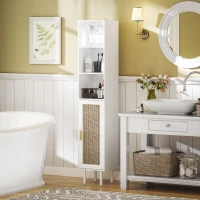 HOMCOM Tall Bathroom Cabinet with Rattan Doors, Freestanding Bathroom Storage Cabinet with Adjustable Shelves, White(m-10)
