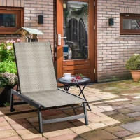 Outsunny Outdoor Rattan Wicker Patio Lounger Chair Sun Lounger w/ 5-Position Backrest and Wheels for Garden, Poolside, Grey(m-8)