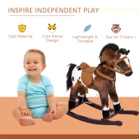 Qaba Kids Metal Plush Ride-On Rocking Horse Chair Toy With Realistic Sounds - Dark Brown/White(m-4)