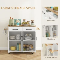 HOMCOM Kitchen Island on Wheels with Rubberwood Top, Rolling Kitchen Cart with 2 Drawers, 4 Doors and Adjustable Shelves(m-4)