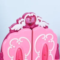 Qaba Children Dressing Table Set Girls Pretend Princess Vanity Table Chair with Music and Lightening Cosmetic Mirror Hair Dryer Nail Polish Necklace Bracelet(m-9)