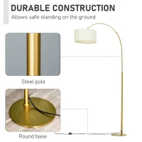 HOMCOM 6FT Arch Shape Floor Lamp with 180° Flexible Lampshade, Adjustable Pole, and Metal Round Base, Cream White(m-7)