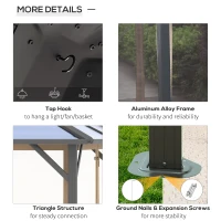 Outsunny 12' x 14' Hardtop Gazebo Canopy with Polycarbonate Roof, Aluminum Frame, Permanent Pavilion Outdoor Gazebo with Netting, for Patio, Garden, Backyard, Deck, Lawn, Gray, Brown(m-7)