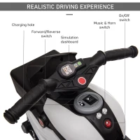 Aosom 6V Kids Motorcycle Toddler Ride-on Toy, High-Traction Battery-Operated Mini Electric Motorbike with Forward/Reverse Switch, Music, Headlights, Horn, White(m-6)