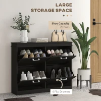 HOMCOM Shoe Storage Cabinet with 4 Flip Drawers and Adjustable Shelves, Narrow Shoe Cabinet for 20 Pairs of Shoes, Black(m-4)