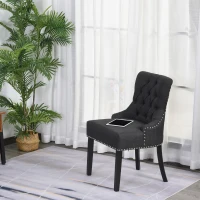 HOMCOM Swoop Air Linen Fabric Dining Chair with Nailhead Trim and Wood Legs, Dark Grey(m-1)