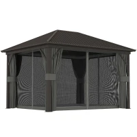Outsunny 10' x 12' Outdoor Hardtop Gazebo Metal Roof Patio Gazebo with Aluminum Frame, Mesh Nettings, Dark Grey(m-2)