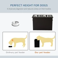 PawHut Raised Pet Feeding Storage Station with 2 Stainless Steel Bowls Base for Large Dogs and Other Large Pets, Coffee(m-6)