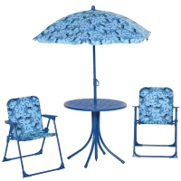 Outsunny Kids Folding Table and Chairs Set for Outdoor Garden Patio Backyard with Removable & Height Adjustable Sun Umbrella, Blue(m-1)