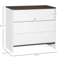HOMCOM Chest of Drawers, 3 Drawer Dresser with Cut-out Handles, Drawers Unit with Storage for Living Room, White(m-3)