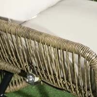 Outsunny 2 PCs PE Rattan Leisure Chair Set, Outdoor Reclining Patio Chair and Footrest w/ Adjustable Backrest & Cushion, Khaki(m-10)