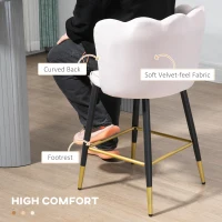 HOMCOM Bar Stools Set of 2 Modern Counter Height Bar Stools with Back, Footrest for Home Kitchen, 23.2"x20.5"x35.4", Pink(m-5)
