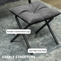 HOMCOM Lazy Chair and Ottoman Set, Fabric Upholstered Accent Chair with Side Pockets, for Living Room, Bedroom, Gray(m-5)