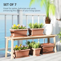 Outsunny 7 Pack 15.7" Plastic Flower Planters with Drainage Holes and Trays, Plant Pots for Indoor Outdoor Plants, Brown(m-4)