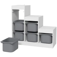 Qaba 3 Layers Toy Storage Organizer Kids Bookshelf Children Toy Storage w/ 6 Plastic Bins, Grey(m-2)