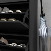 HOMCOM Modern Shoe Cabinet Storage 12 Pair Shoe Organizer with 2 Flip Doors Drawer and Adjustable Shelf Black(m-10)