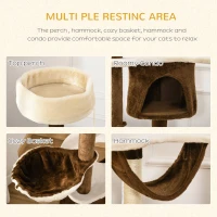 PawHut 60" Cat Scratching Tree, Cat Bed Condo Post House Pet Furniture Toys-Brown & Beige(m-6)