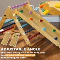 Qaba Pikler Triangle Set, 3 in 1 Climbing Toys with Ramp for Toddlers, Nature Wood(m-6)