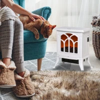 HOMCOM Electric Fireplace Heater, Freestanding Fireplace Stove with Realistic Logs and Flame Effect, 750W/1500W, White(m-10)