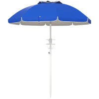 Outsunny 5.7' Beach Umbrella for Travel with Tilt, Adjustable Height, 2 Cup Holders, Hooks, Vent, Ruffles, Sapphire Blue(m-11)