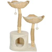 PawHut 37 Inch Modern Cat Tree w/ Wooden Scratching Posts, Condo, Beds, Cushions, Toy Balls & Anti-Tip Kit(m-1)