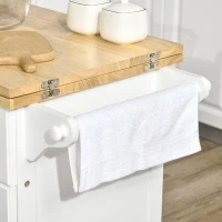 HOMCOM Kitchen Island with Drop Leaf Trolley Cart on Wheels Drawer Cabinet Towel Racks Versatile Use Natural Wood Top and White(m-8)