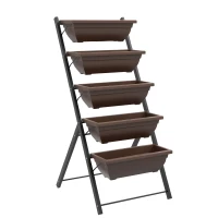 Outsunny 5-Tier Raised Garden Bed with 5 Planter Box, Outdoor Plant Stand Grow Containers with Leaking Holes, Brown(m-2)