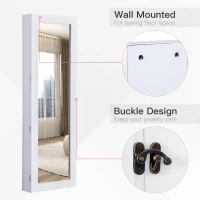 HOMCOM White Mirrored Jewellery Cabinet Hanging Wall Mount Real Glass Mirror Locked, White(m-5)