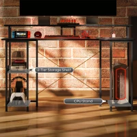 HOMCOM Computer Desk with Storage, 55" Reversible Computer Table with Power Outlets and LED Lights, Distressed Black(m-8)