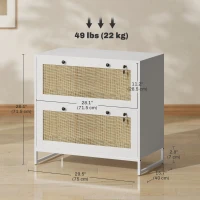 Vinsetto 2-Drawer Filing Cabinet with Lock, Rattan File Cabinet with Adjustable Hanging Bar, White(m-3)