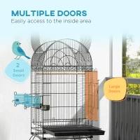 PawHut Play Open Top Bird Cage 60" Parrot Cage for Cockatiel, Sun Conure with Rolling Stand, Removable Tray, Perches, Storage Shelf Black, 20.1" x 20.1"(m-4)