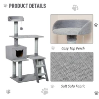 PawHut Cat Tree Activity Center w/ Jute Scratching Posts Ladder Dangling Ball Condo(m-4)