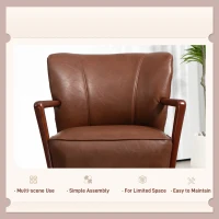 HOMCOM Accent Chair, Modern Armchair, Faux Leather Upholstered Living Room Chair with Wood Legs and Wide Padded Seat, Brown(m-6)